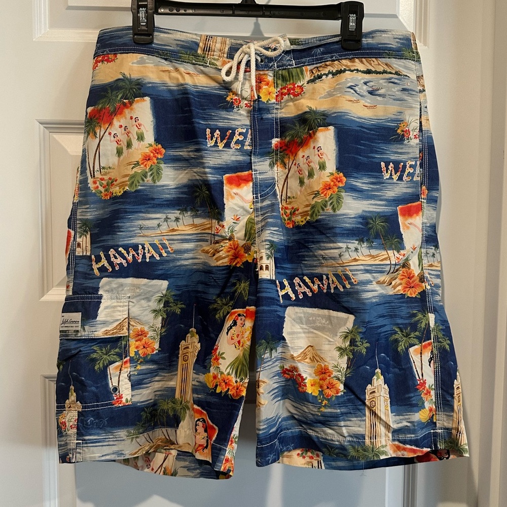 Polo Ralph Lauren Men’s Board Shorts Size Large Hawaii Print - EUC
